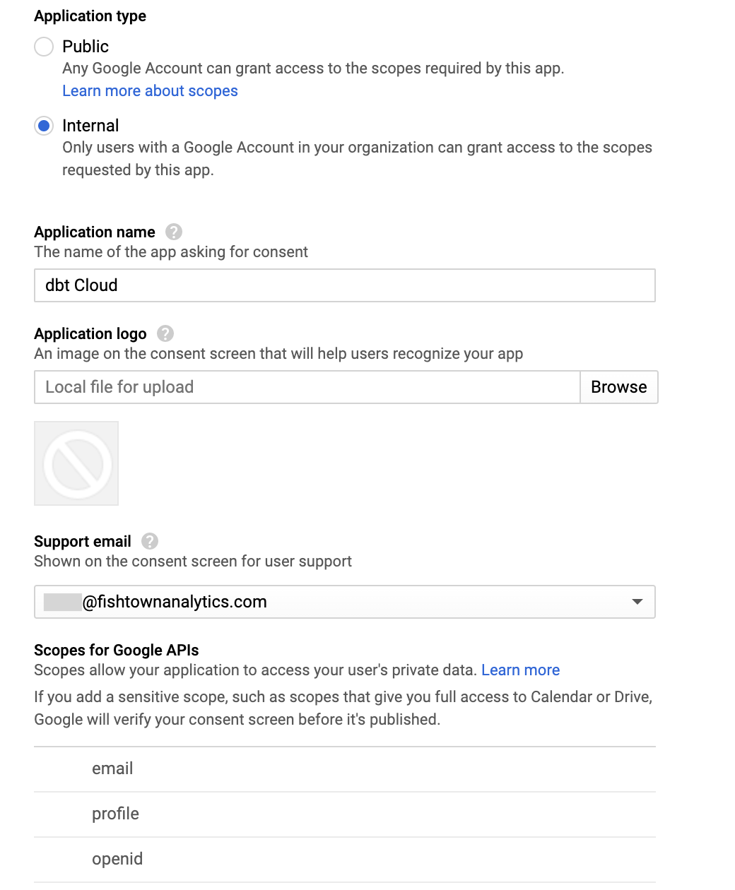 GSuite Consent Screen configuration